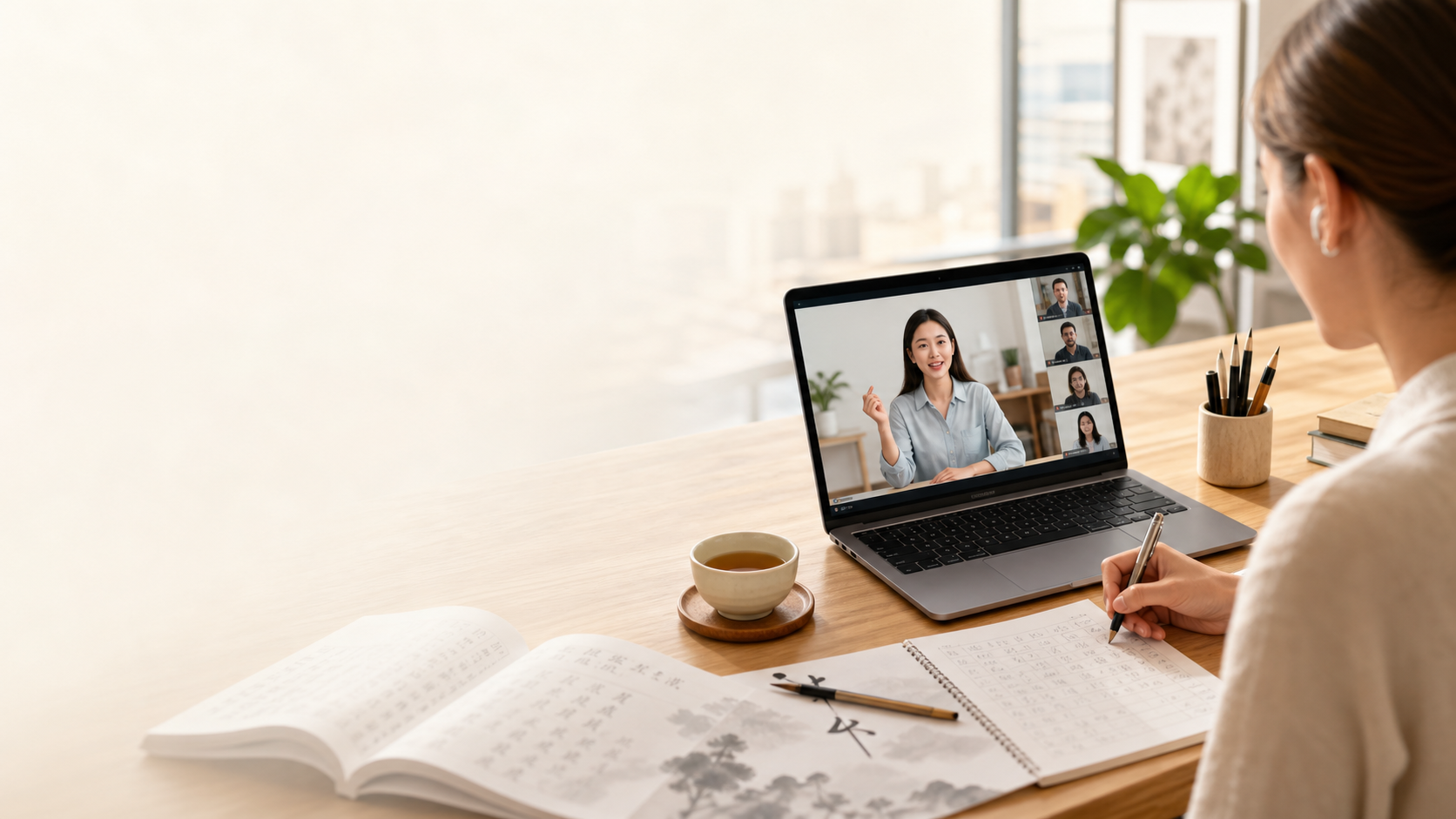 Online Chinese lesson desk setup